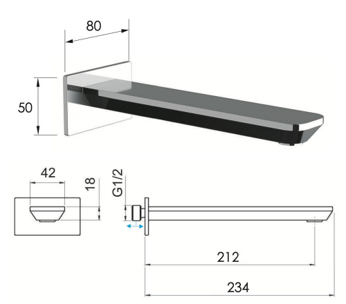 Излив настенный 23 см Daniel Tiara TA4704L15
