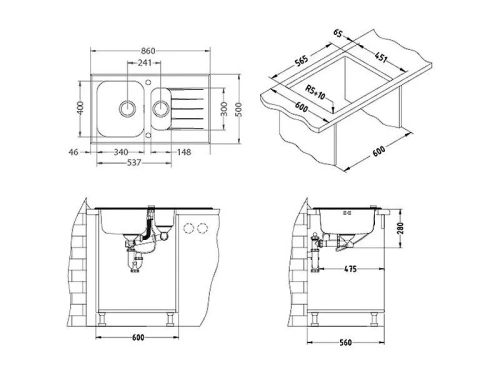 Мойка для кухни Alveus GLASSIX 20 RAL9005-90 (белый цвет) 860x500 1100016