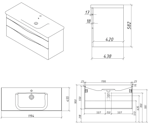Тумба подвесная Caprigo Lento 120 36216-SF026
