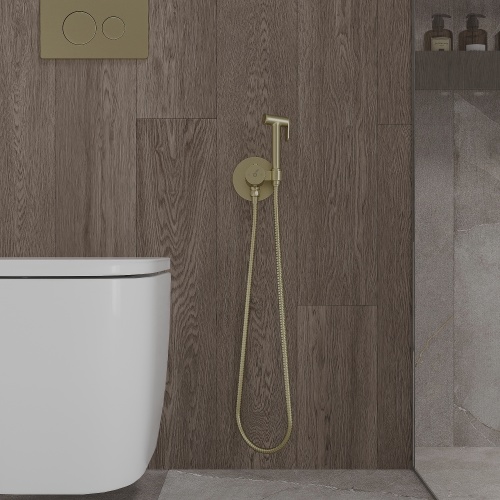 Гигиенический душ с термостатом со смесителем Oliveeka OL-829909+88139017-BG, золотой матовый