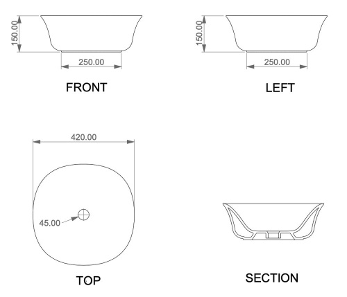 Умывальник GSG Ceramic Design Flut FLLAVFSQU42000