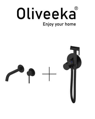 Гигиенический душ с термостатом со смесителем Oliveeka OL-829909+88869017-MB, черный матовый