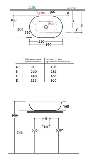 Умывальник Globo T-edge B6O54BI