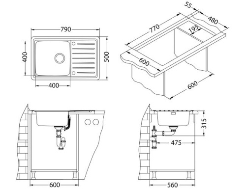 Мойка для кухни Alveus GALEO 20 SAT 90 FI 790x500 1128553