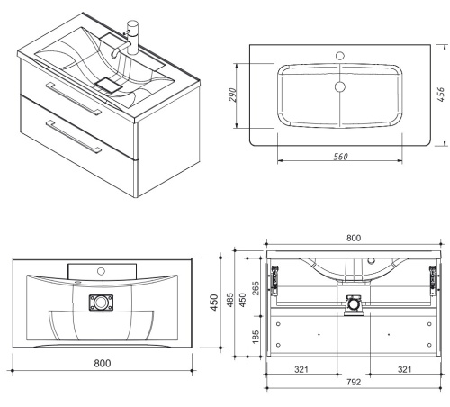 Тумба подвесная Caprigo Accord 80 2212-SF025