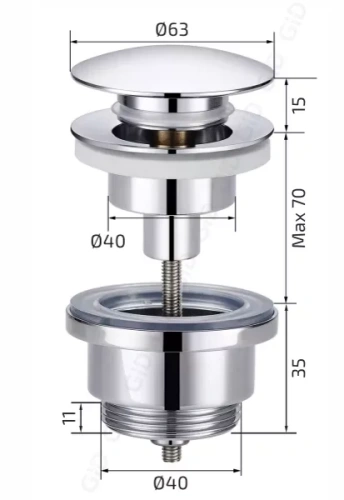 Донный клапан для раковины Gid G-36CH универсальный