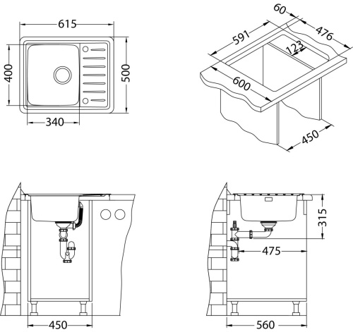 Мойка для кухни Alveus GALEO 10 SAT 90 FI 615x500 1128552