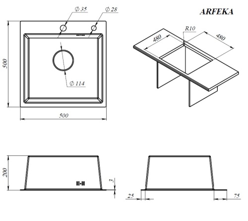Мойка кухонная Arfeka Eco AR 500*500 satin