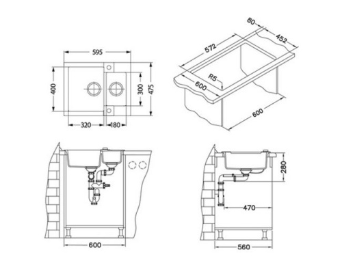 Мойка для кухни Alveus ROCK 80 Granital CONCRETE-G81 595x475x160 1122743