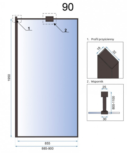 Душевая стенка Rea Aero Black 90x195 K7581