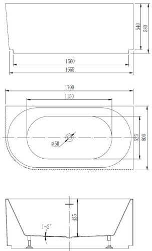 Ванна акриловая Vincea VBT-428-1700R