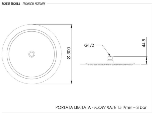 Верхний душ с шарнирным соединением 30 см Remer 357UFM30NOX, черный матовый