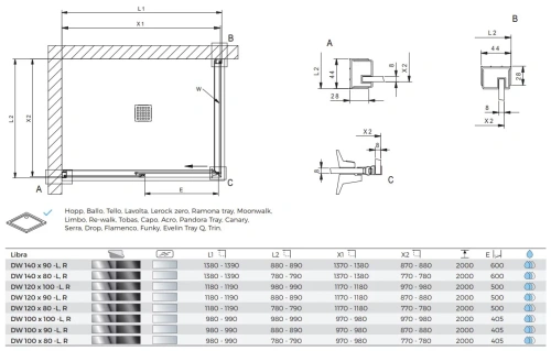 Душевой уголок Kolpa-San Libra DW 120X100-L black transparent 518460