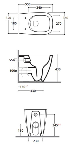 Унитаз приставной Globo Genesis GN001BI
