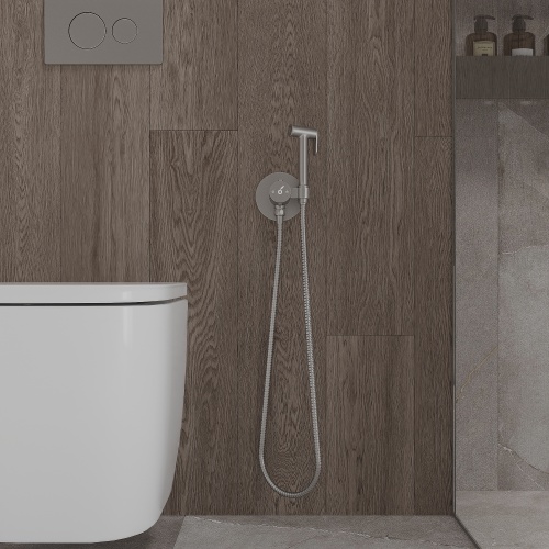 Гигиенический душ с термостатом со смесителем Oliveeka OL-829909+88869017-BN, никель матовый

