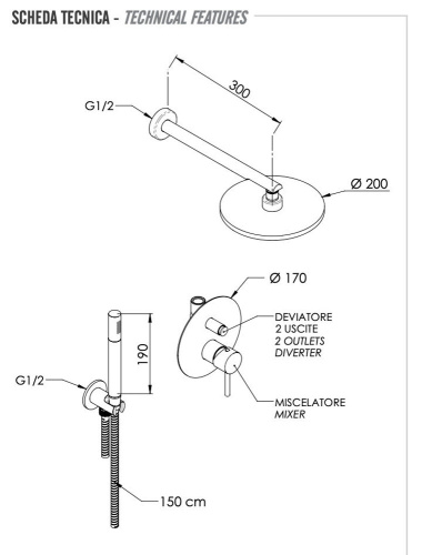 Душевая система Remer X Style X09S02OBG, золото брашированное