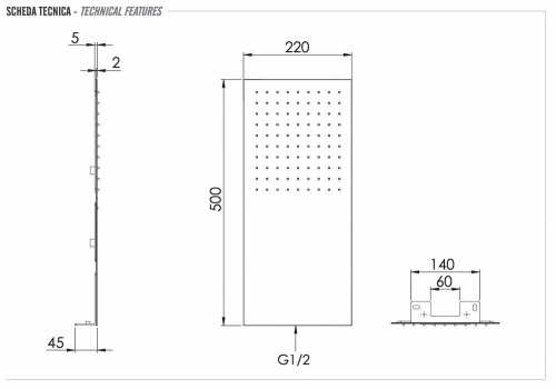 Верхний душ настенный 50x22 см Remer INOX SS350UFX