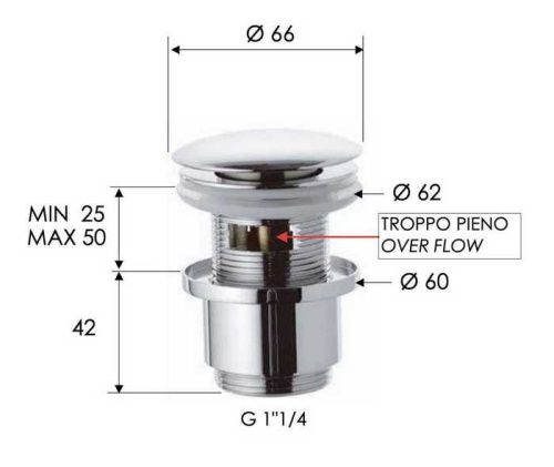 Донный клапан с переливом 1”1/4 Remer 905CC2114NO, черный матовый
