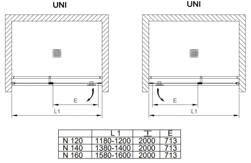 Душевая дверь Kolpa-San Andromeda N 160 black transparent 516800