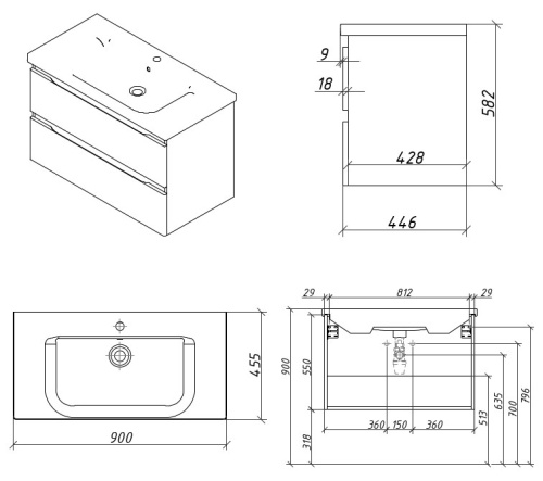 Тумба подвесная Caprigo Forte 90 36113-SF028