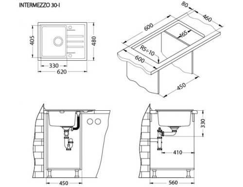 Мойка для кухни Alveus INTERMEZZO 30 Granital BEIGE- G55 620x 80x200 1117039