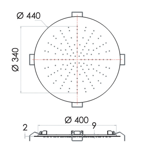 Верхний душ потолочный 44 см Remer 357EFM44