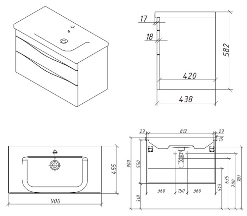 Тумба подвесная Caprigo Lento 90 36213-MU11