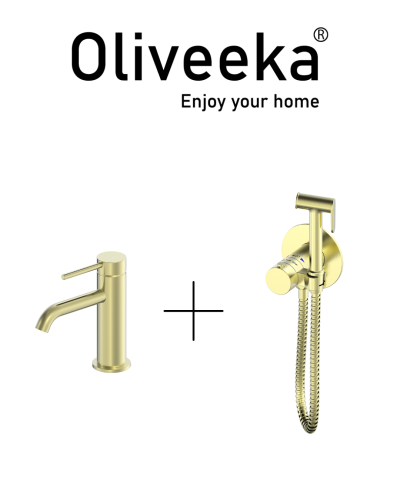 Гигиенический душ с термостатом со смесителем Oliveeka OL-829909+88139017-BG, золотой матовый