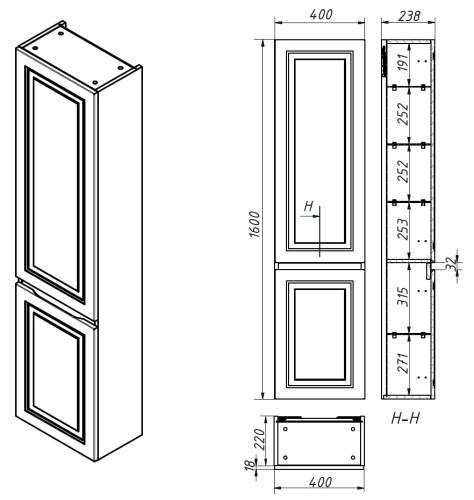 Пенал подвесной Caprigo Wales 40 36050R-SF046