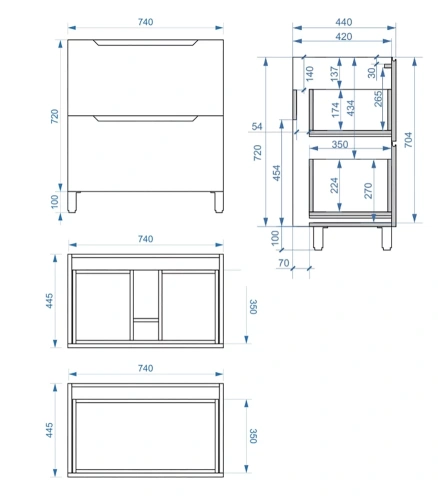 Тумба напольная Vela Верона 75Н без планки под Milen TU270831