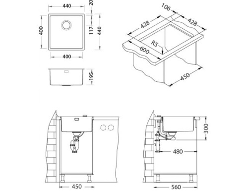 Мойка для кухни Alveus KOMBINO 30 KMB 90 FI 440x440 F/S 1118877