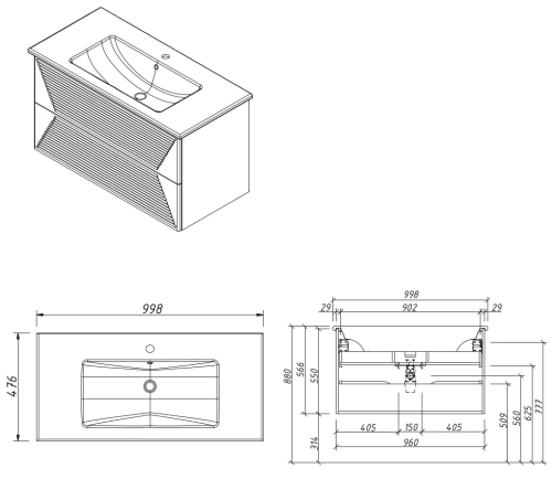Тумба подвесная Caprigo Modo Terza 100 35614-SF028
