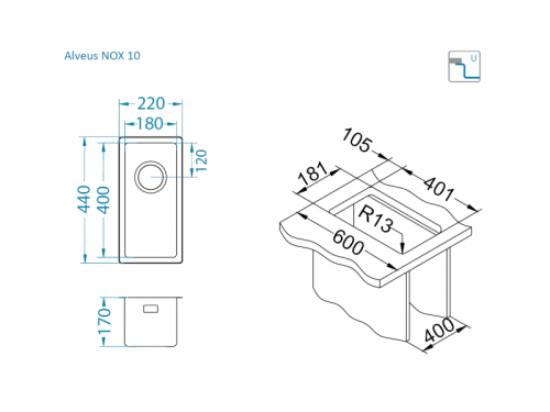 Мойка для кухни Alveus NOX 10 BRS 220x440x170 1149919