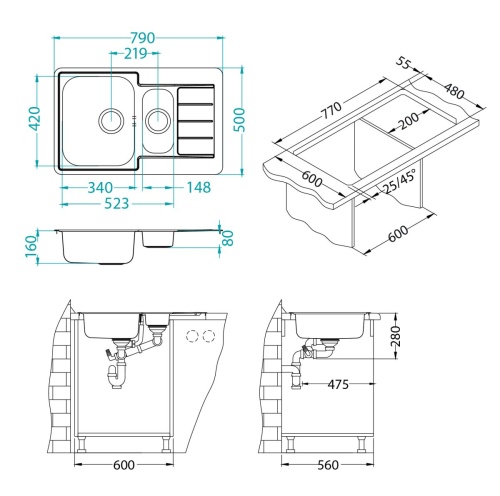 Мойка для кухни Alveus LINE 70 NAT-90 790x500 1065684