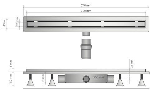 Душевой трап OMP Tea Basicflow 70 см 4943.903.8