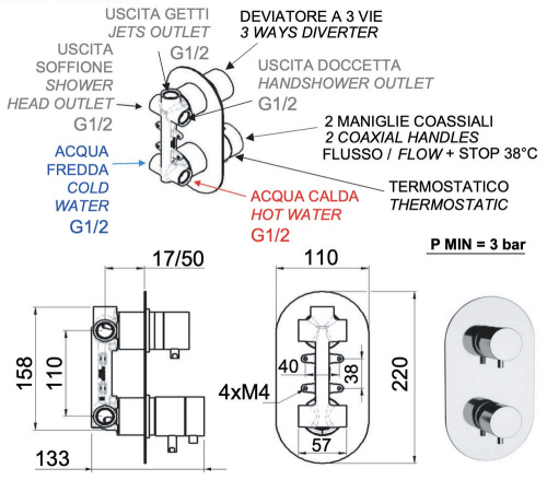 Смеситель для душа Remer Elegance NT93NO, черный матовый