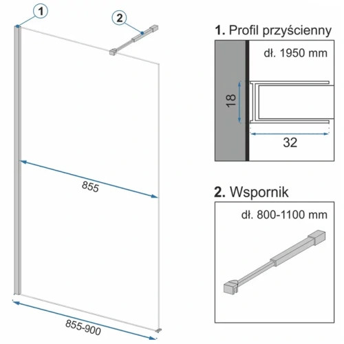 Душевая стенка Rea Aero Ombre Black 90x195 K2459