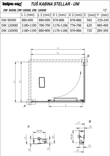Душевой уголок Kolpa-San STELLAR DW 120*90-UNI B/1 black transparent