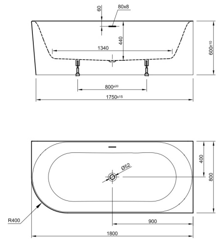 Ванна акриловая Knief Fresh left 180X80 0100-233