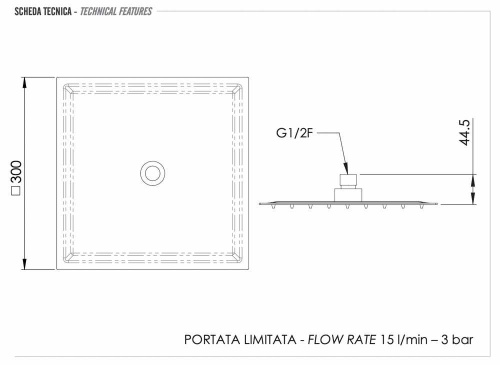 Верхний душ с шарнирным соединением 30 см Remer 357UFS30BOX, белый матовый