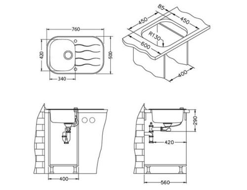 Мойка для кухни Alveus WAVE 10 черный 620x500 1102726