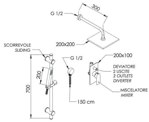 Душевая система Remer Infinity I09S07ODO, золото глянцевое