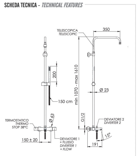 Душевая система Remer Elegance EQ34A7MMSSOFXV, сталь
