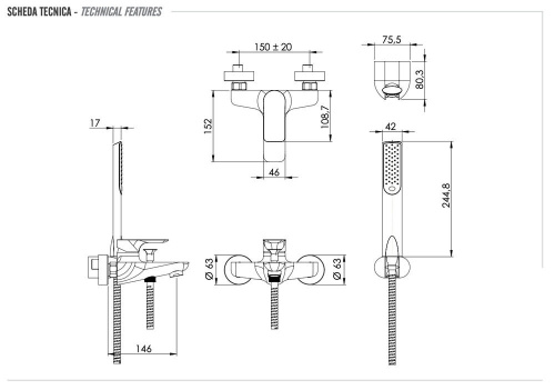 Смеситель для ванны Remer Infinity I02XV, сталь