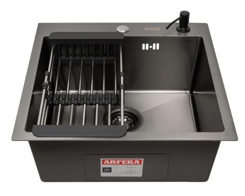 Комплект Arfeka Eco AR мойка 500*500, коландер, дозатор black