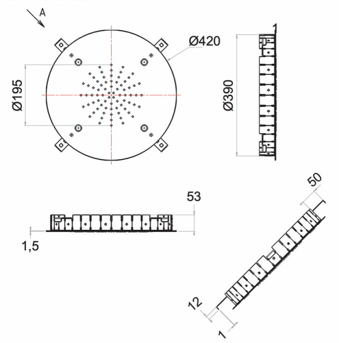 Верхний душ потолочный 42 см Remer 357SFM42N