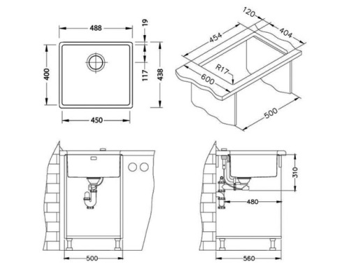 Мойка для кухни Alveus KOMBINO 40 SAT-90 450x400x200 1100236