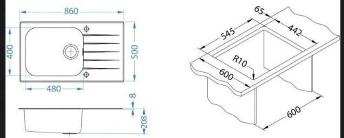 Мойка для кухни Alveus GLASSIX UP 40 RAL9005-90 (черный цвет) 860x500 1123645