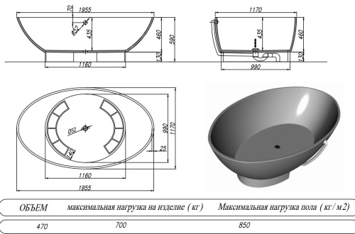Ванна из искусственного камня Kolpa-San Tristan FS 196x117 Black