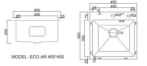Мойка кухонная Arfeka Eco AR 450*450 black PVD NANO decor (настольная)